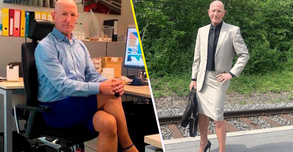infonewsoficial's tweet photo. Mark Bryan, el hombre que asiste a trabajar en falda y tacones desde hace cuatro años. Mark con 61 años no tiene pudor en ningún aspecto y va a su trabajo en tacones, falda y con el consentimiento de la empresa donde labora. #maninhighheels #skirtsformen #heelsformen #mensfashion https://t.co/UgqIkQWIsF