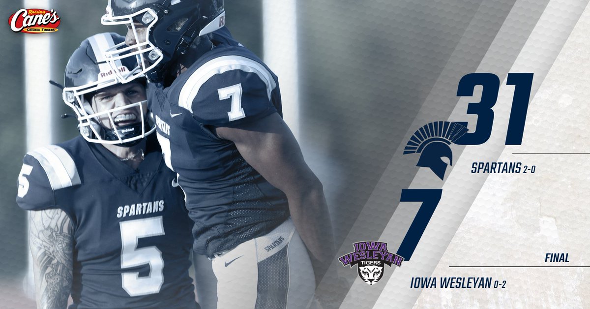 MBUFootball's tweet image. FINAL
MBU 31, Iowa Wesleyan 7

FOR THE FIRST TIME IN PROGRAM HISTORY, WE BEGIN THE YEAR AT 2-0! 

Ronald Allen led the charge with three rushing touchdowns! #SpartanUp