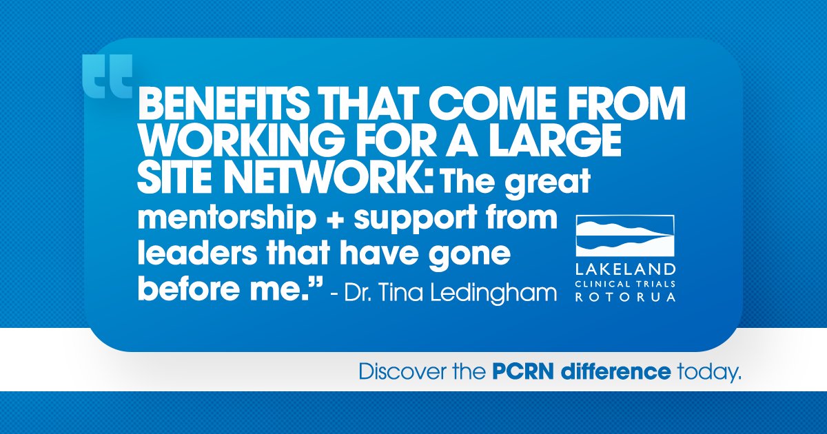 Take it from Dr. Tina Ledingham, an investigator from Lakeland Clinical Trial’s Hamilton location. A large site network offers endless opportunities. Read more about how Dr. Ledingham delivers the PCRN difference. Click the link below 
pcrn.co.nz/interview-with…