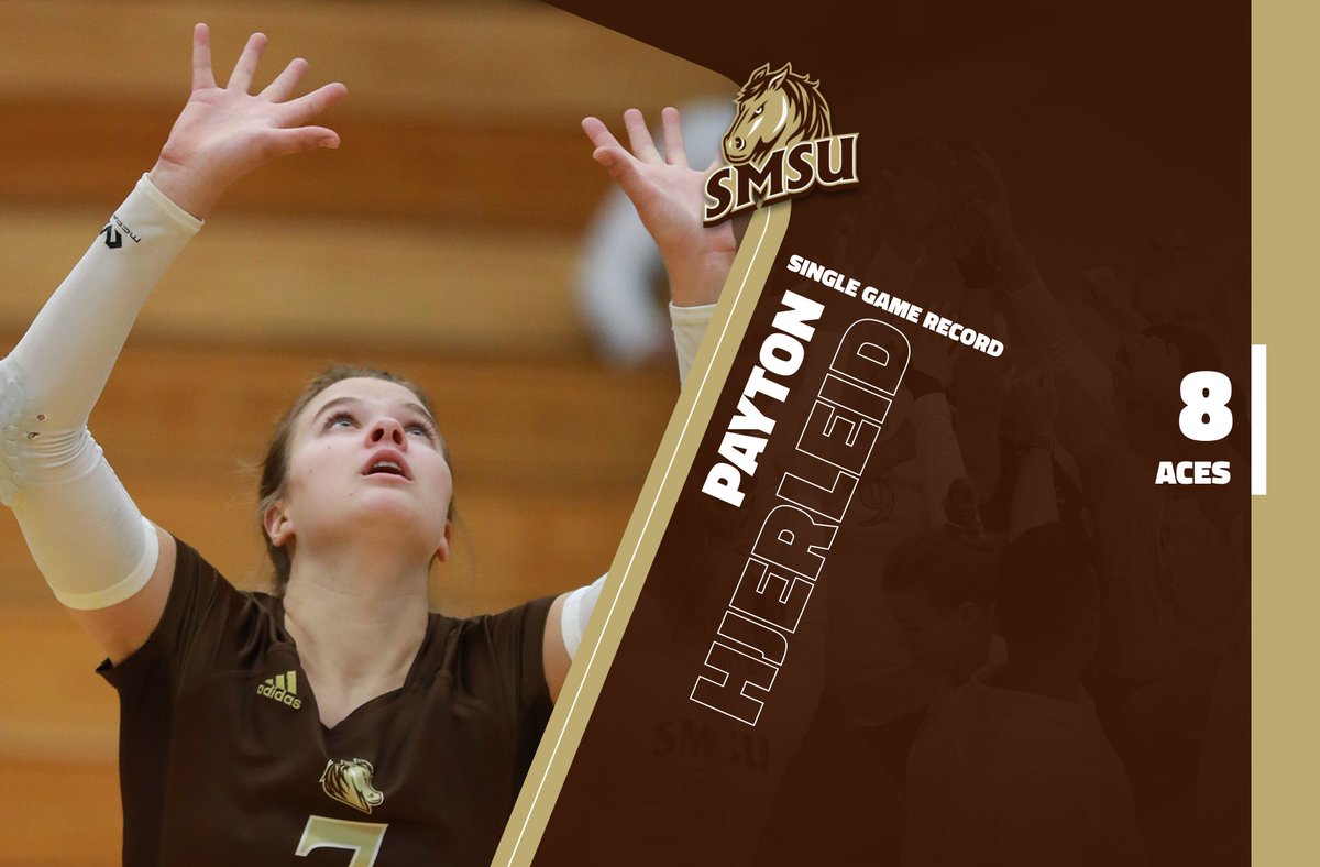 SMSUVolleyball's tweet photo. With eight aces in our final game of the Colorado School of Mines Classic, Payton Hjerleid has tied the school record for service aces in a match! 

Congrats Payton! https://t.co/NkYCswuNCi