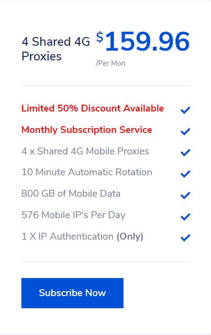 Limited 50% Discount Available Monthly Subscription Service 4gmobileproxy.com 4 x Shared 4G Mobile Proxies 10 Minute Automatic Rotation 800 GB of Mobile Data 576 Mobile IP's Per Day #UKMobileProxies #UK4GProxy