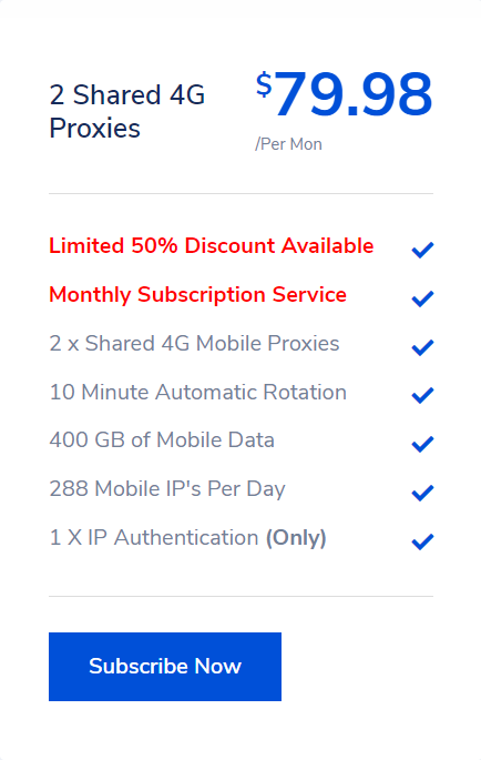 Limited 50% Discount Available Monthly Subscription Service 4gmobileproxy.com 2 x Shared #4GMobileProxies 10 Minute Automatic Rotation 400 GB of Mobile Data 288 Mobile IP's Per Day #UKMobileProxies #UK4GProxy