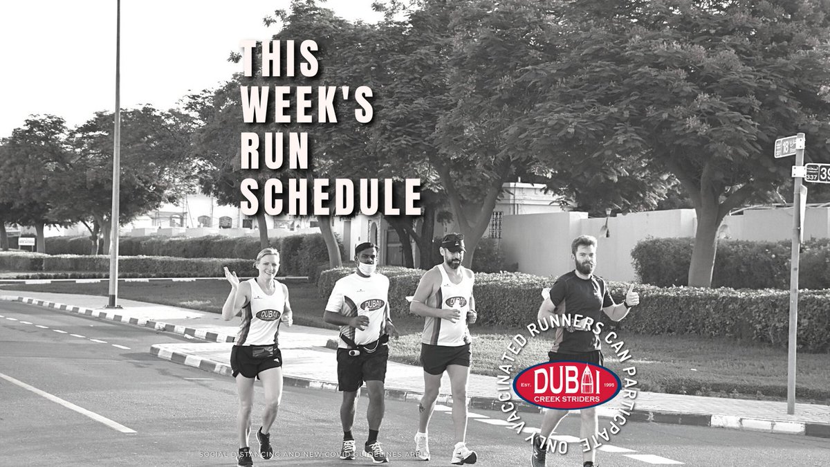 WEEK 05Sep-11Sep
***REMINDER: Johnson Arabia Dubai Creek Striders Half Marathon (3 Dec) is open for registrtion via <a href="/Hopasports/">Hopasports</a> with an Early Bird Offer!*** Link in bio

The schedule for the week is out. 
We have several runs available. SEE FB &amp; IG
**LOCATION PINS IN BIO**