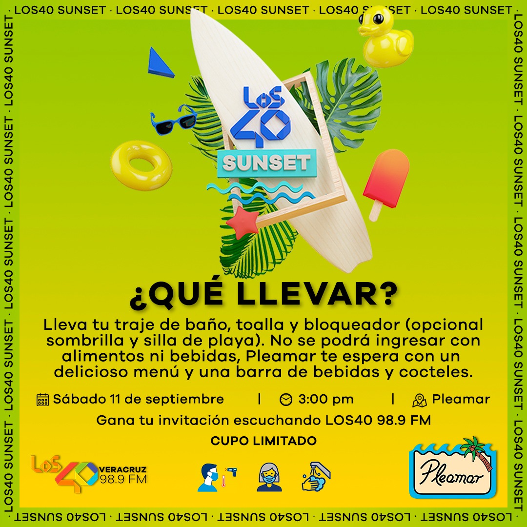 Los40Ver's tweet photo. 🌴¿Ya tienes listo tu outfit para #Los40Sunset ? 👙😎 Nos vemos muy pronto en Pleamar para bailar con @mrpigmx 💥  más info 👉🏻https://t.co/A90yvySNFn https://t.co/cB9T44Aa1X