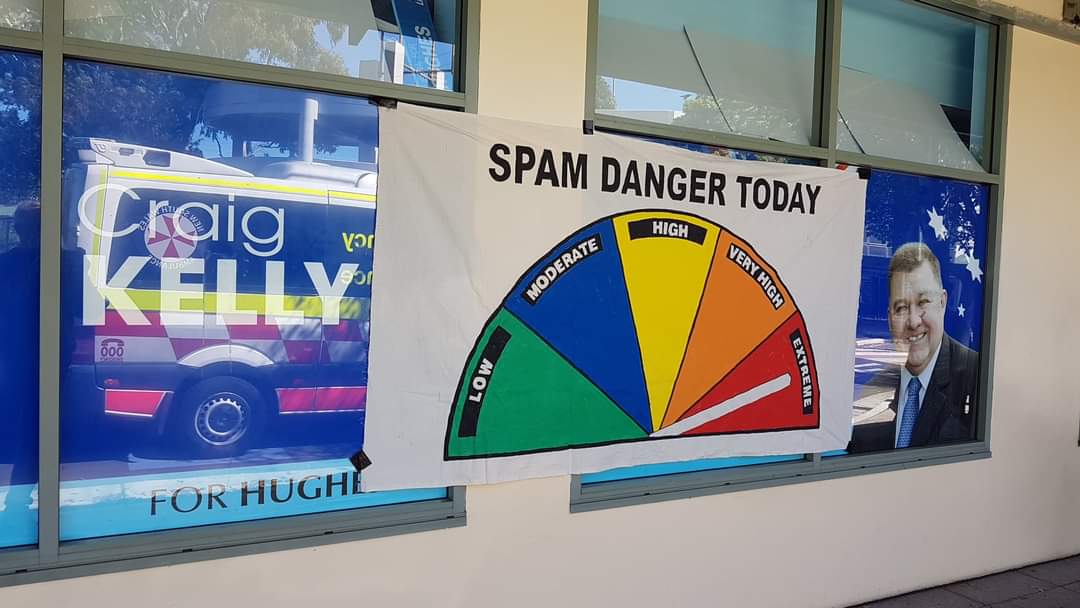 SPAM WARNING LEVEL, EXTREME

A poster for a poseur. 

#HughesVotes #Auspol