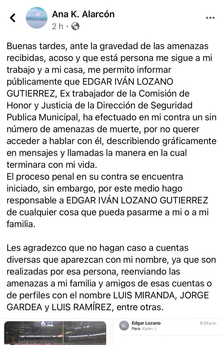 valetorresAA's tweet photo. EDGAR LOZANO GUTIERREZ ES UN ACOSADOR, HAGO RESPONSABLE A EDGAR LOZANO DE LO QUE LE PASE A KAREN ALARCÓN Y A SU FAMILIA. DIFUNDAN!! https://t.co/C5iW5nfufO