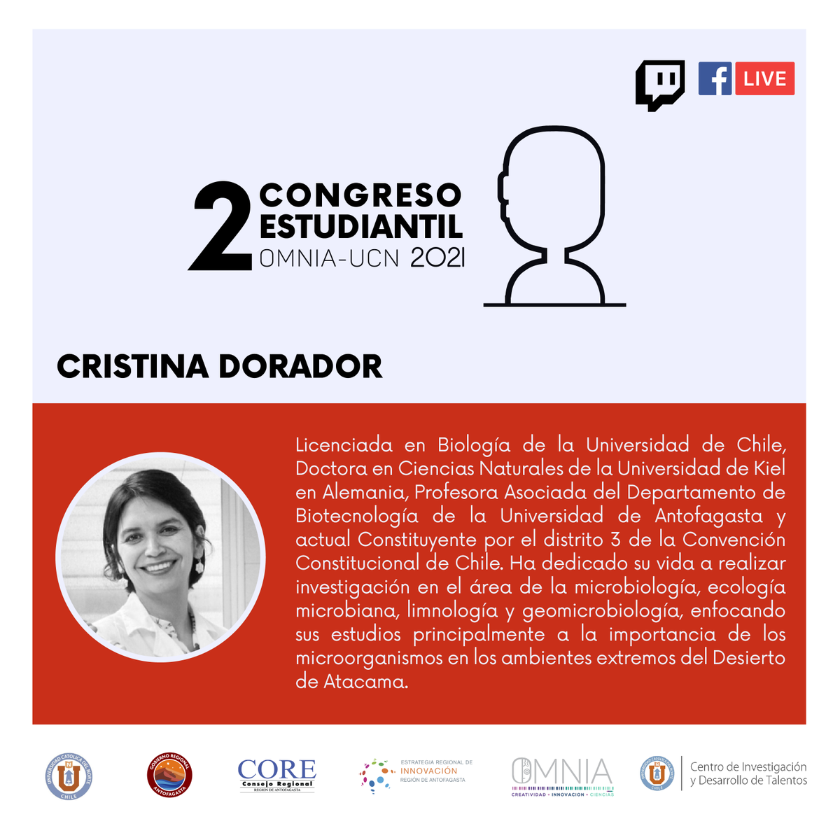 omnia_ucn's tweet image. Con esta tremenda invitada comenzaremos la 2° jornada del Congreso Estudiantil de Ciencias 2021⚗️

No se pierdan la charla &quot;Amor microbiano&quot; que dictará la PhD en Cs. Naturales y actual Convencional Constituyente, Cristina Dorador👩‍⚕️

📅 Martes 28/sep. - 09 hrs. - Twitch y Fb Live