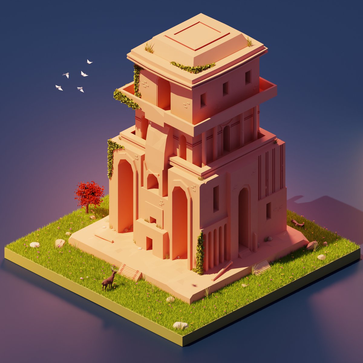 bixels_'s tweet photo. My second piece !!!  “Golden Sun Temple” for sale on @withFND check it out :)

https://t.co/VgZjlDdrwk 
#lowpoly3d #lowpoly #lowpolyart #isometric #3d  #blender3d #blendercommunity #blender 
#lowpoly  #Blender3d  #nftart #NFTartist  #nfts #nftcollector #NFTCommunity  #cryptoart . https://t.co/HoIa33OrnL