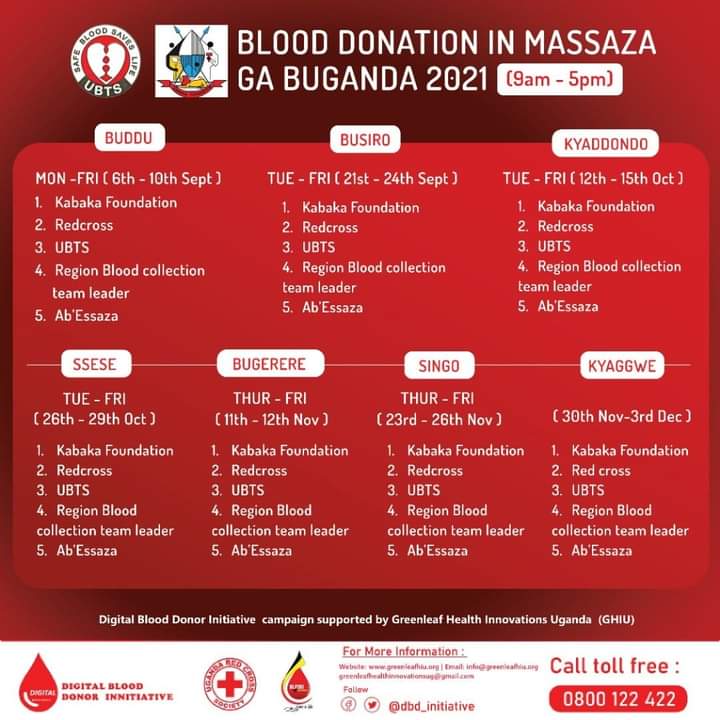 Uganda Blood Transfusion Service (UBTS) (@ubtsug1) on Twitter photo Kabaka foundation blood donation drive starting 2morow 6th September 2021 with Buddu constituency.<a href="/dbd_Initiative/">DIGITAL BLOOOD DONOR INITIATIVE - @dbd_initiative</a> <a href="/Blood4Uganda/">Donate:Blood4Uganda</a> <a href="/kampalablooddc/">kampala blood donors club</a> <a href="/NadaAndersen/">Nada Andersen</a> <a href="/bbstvug/">BBS TEREFAYINA</a> @BugandaOfficial <a href="/MulagoHospital/">Mulago Hospital</a> <a href="/SWWELYYIN/">SAM@GIVE BLOOD@</a> <a href="/UgandaRedCross/">Uganda Red Cross Society</a> <a href="/AishaPatricia4/">🔴Aisha Patricia</a> <a href="/kabakafound/">Kabaka Foundation</a> Kabaka foundation blood donation drive starting 2morow 6th September 2021 with Buddu constituency.<a href="/dbd_Initiative/">DIGITAL BLOOOD DONOR INITIATIVE - @dbd_initiative</a> <a href="/Blood4Uganda/">Donate:Blood4Uganda</a> <a href="/kampalablooddc/">kampala blood donors club</a> <a href="/NadaAndersen/">Nada Andersen</a> <a href="/bbstvug/">BBS TEREFAYINA</a> @BugandaOfficial <a href="/MulagoHospital/">Mulago Hospital</a> <a href="/SWWELYYIN/">SAM@GIVE BLOOD@</a> <a href="/UgandaRedCross/">Uganda Red Cross Society</a> <a href="/AishaPatricia4/">🔴Aisha Patricia</a> <a href="/kabakafound/">Kabaka Foundation</a>