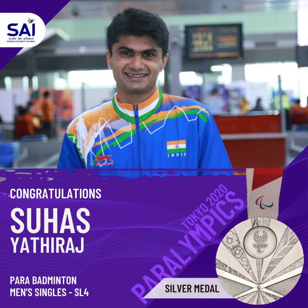 Congratulations Suhas ji for winning silver medal in men's singles - SL4