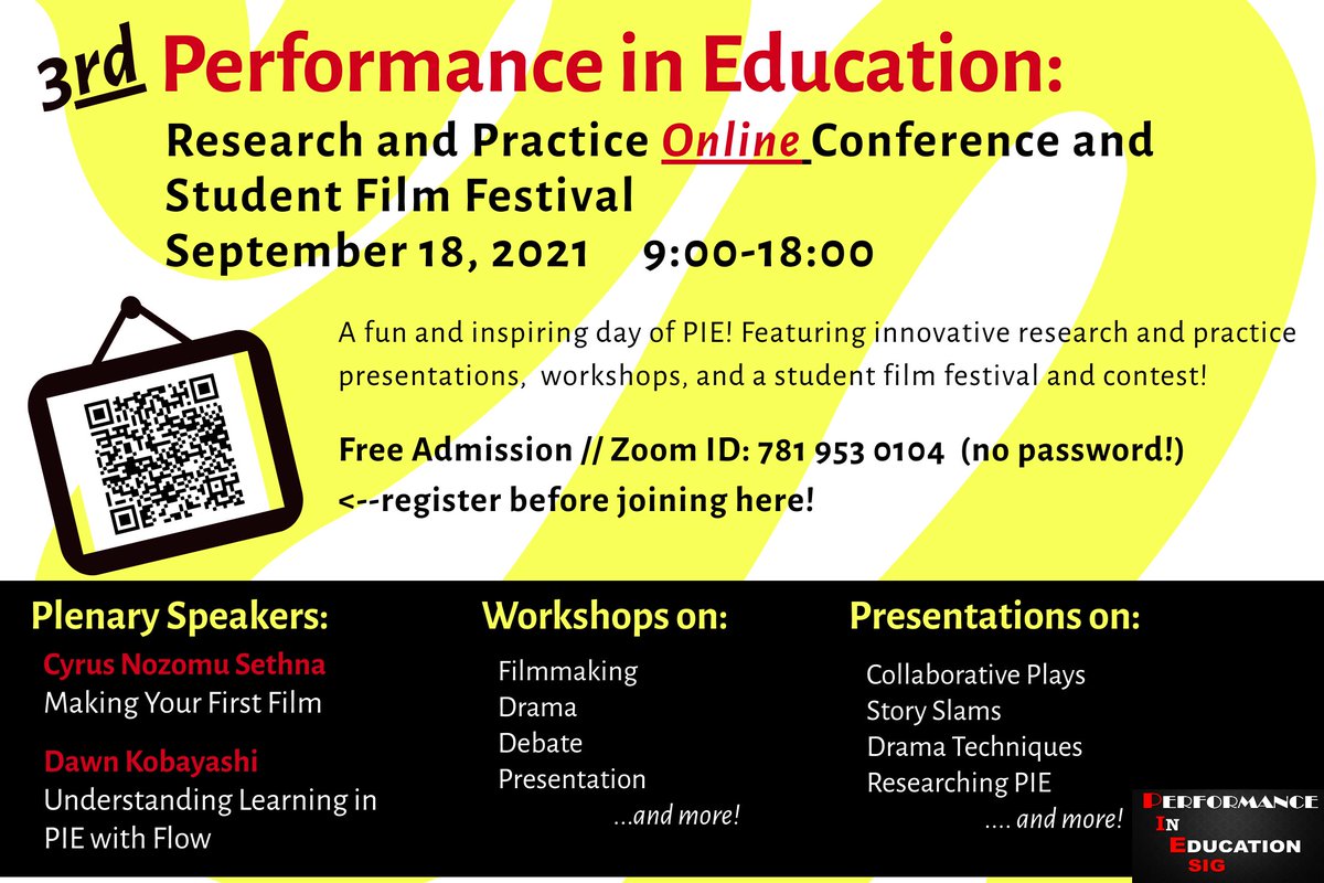 Join us for a day of fun and creative teaching ideas at the 3rd PIE Conference, September 18, 2021, ONLINE and FREE for participants and students!

Highlights include a student film festival, several practical workshops on filmmaking, drama, presentation, debate, and much more!