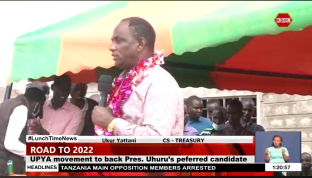 KBCChannel1's tweet photo. The Ukur Yatani led UPYA movement now says it will back President Uhuru Kenyatta’s preferred presidential candidate in 2022 general election #KBCWeekend ^CM @BenTroyNjue https://t.co/CtkpNASg0u