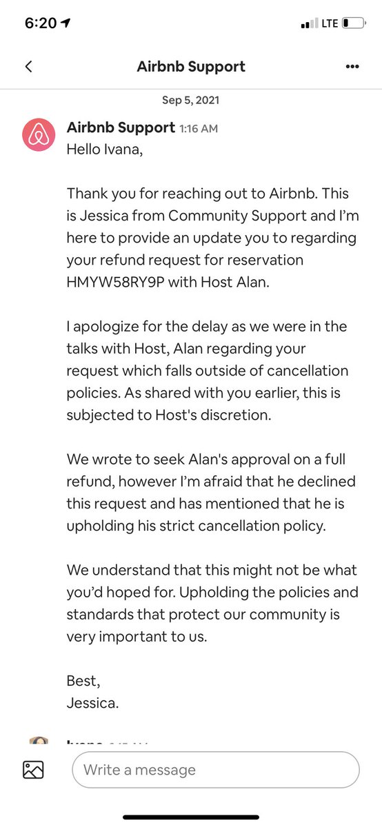 _iivanna_'s tweet photo. @Airbnb @AirbnbHelp is a joke after $2500 spent this is what they say to their custome smh #Airbnb #scam #badcustomerservice https://t.co/US6mzUY6lD