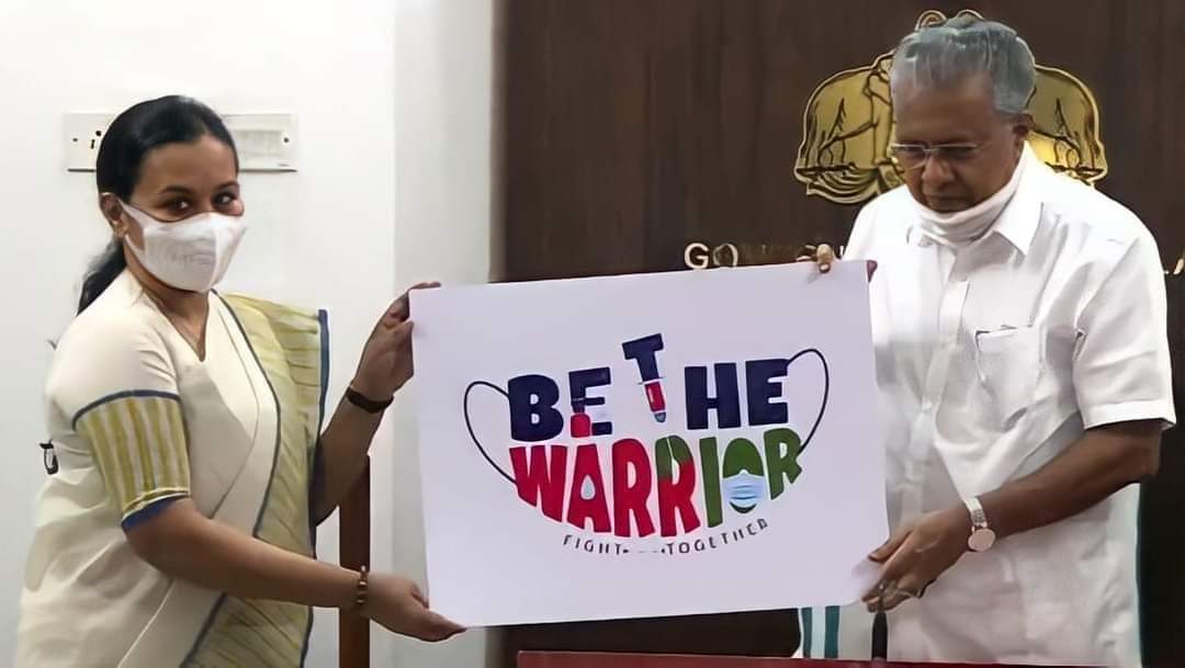 tncpim's tweet image. கோவிட் எதிர்ப்புப் போரில் &apos;Be the Warrior&apos; என்ற பிரச்சாரத்தை கேரளம் முன்னெடுக்கிறது.  பிரச்சார லட்சிணையை கேரள முதல்வர் தோழர் பினராயி விஜயன் வெளியிட, சுகாதாரத்துறை அமைச்சர் வீணா ஜார்ஜ் பெற்றுக் கொண்டார். #COVID3rdWave #BeTheWarrior #Kerala #LDFGovt #PinarayiVijayan #VeenaGeorge