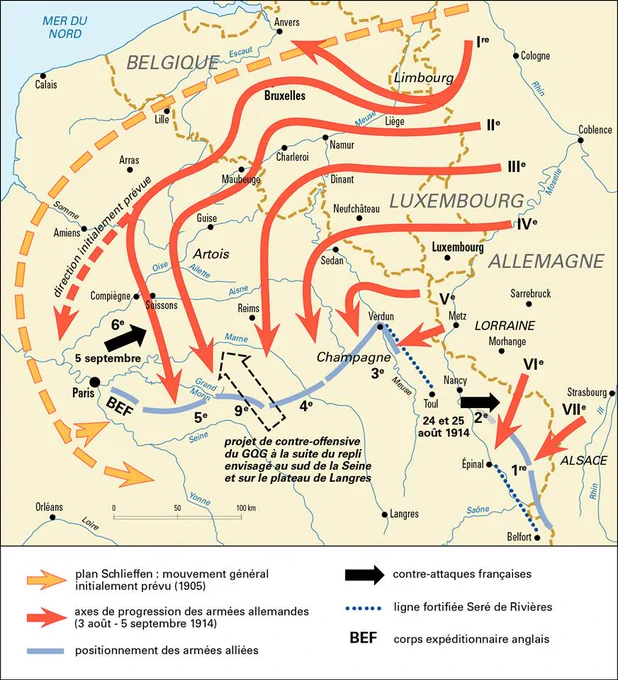 1914年の今日はマルヌの戦いが勃発した日。第一次世界大戦初期にベルギーを突破したドイツ軍とフランス軍が戦った。フランス軍の反撃などでドイツ軍の進撃は止まり、以後はスイス国境からドーバー海峡まで塹壕が構築された。仮にドイツ軍が勝利していた場合は早期に戦争が終わったと言われる。 