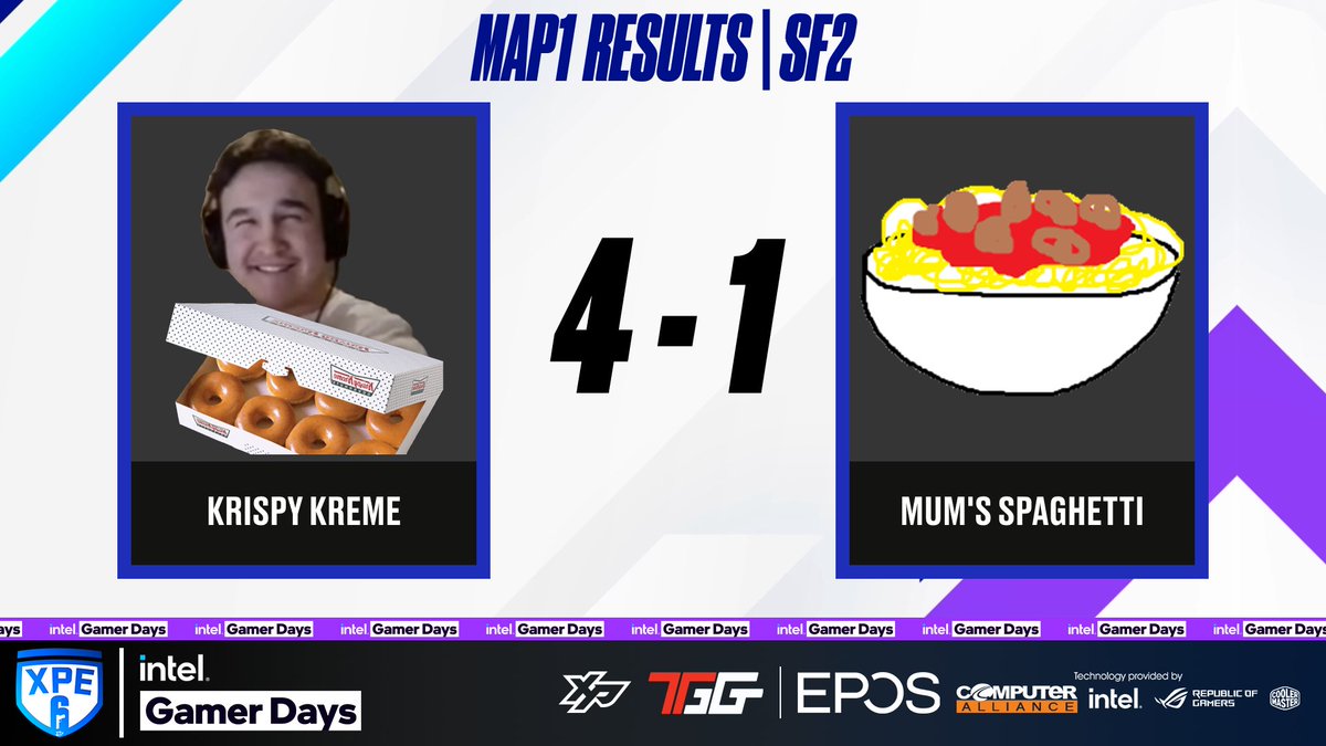 OzEsportsGaming's tweet photo. Result Update!

⚔️ #KrispyKreme DEF #MumsSpaghetti in game 1 4-1

🔴 Game 2 starting soon!
📺 https://t.co/YkFejRC7xS

#IntelGamerDays #DunderDome🦘 https://t.co/ClcLKtJT4N