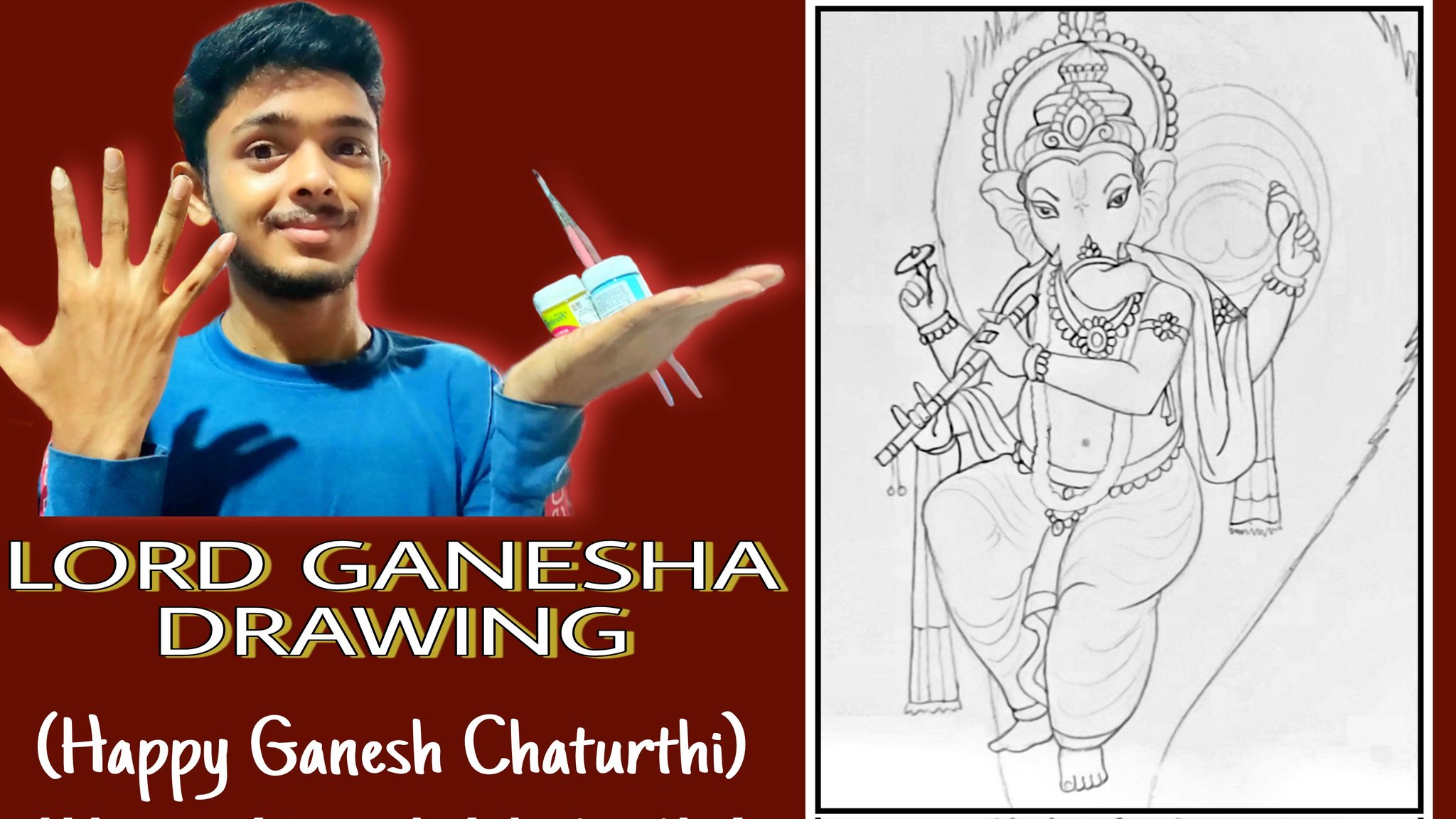 Ganpati Drawing Easy Step by Step | Ganesh Drawing | Vinayakudu drawing |  Vinayaka Drawing - YouTube