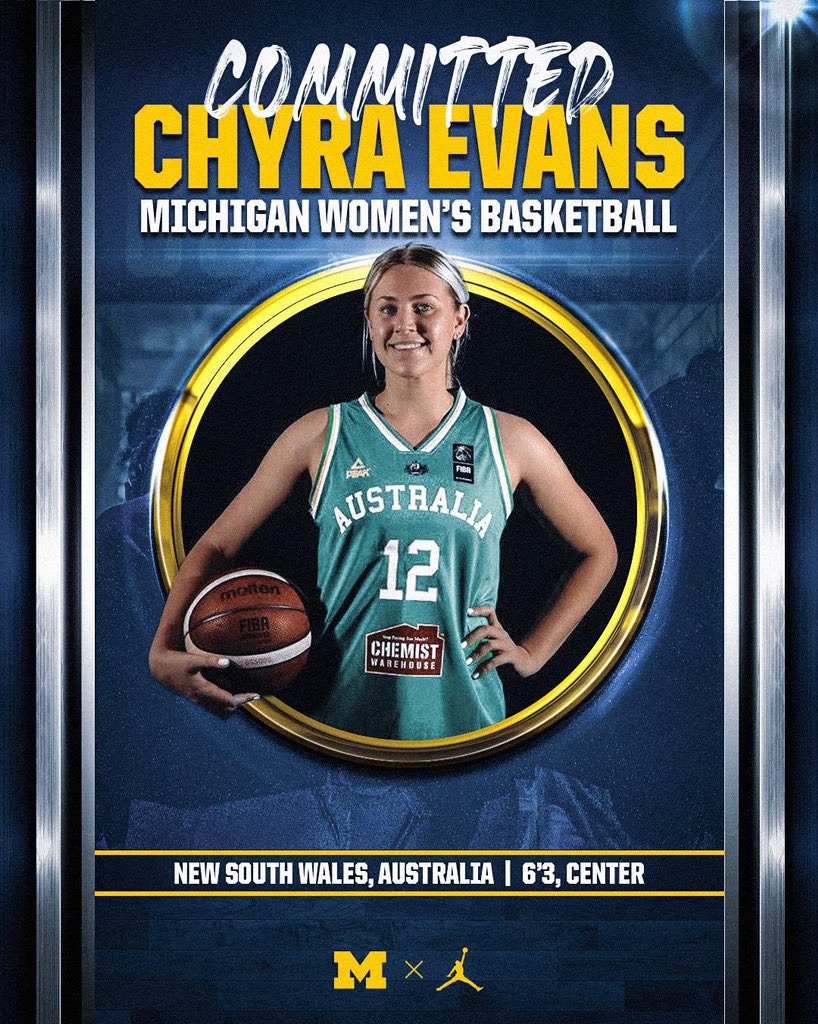 ChyraEvans's tweet photo. I’m so excited to announce my commitment to the University of Michigan. A huge thanks to my family, friends and coaches for the ongoing support over the years. I can’t wait to start this next chapter of my life. Go Blue!! 〽️💙 @umichwbball https://t.co/C35k17DGaA