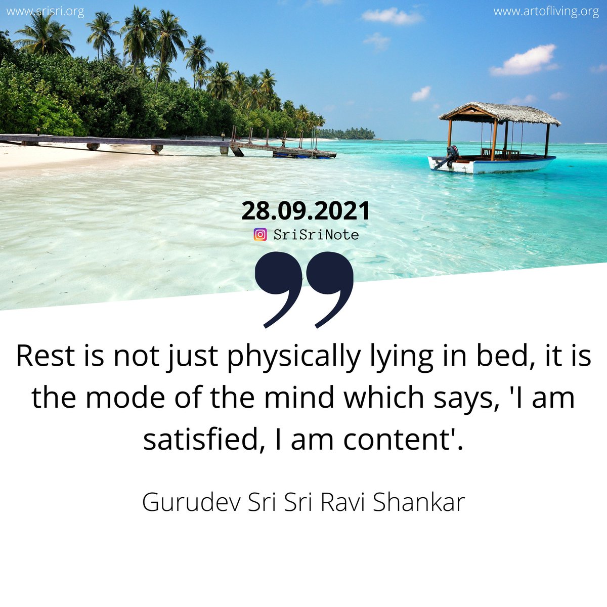 BreathWGrace's tweet photo. #SriSriNote: Rest is not just physically lying in bed, it is the mode of the mind which says, 'I am satisfied, I am content'. - @SriSri

#Rest #Mind #Satisfied #Content #Relaxed #Meditate https://t.co/g2gMVVk62R