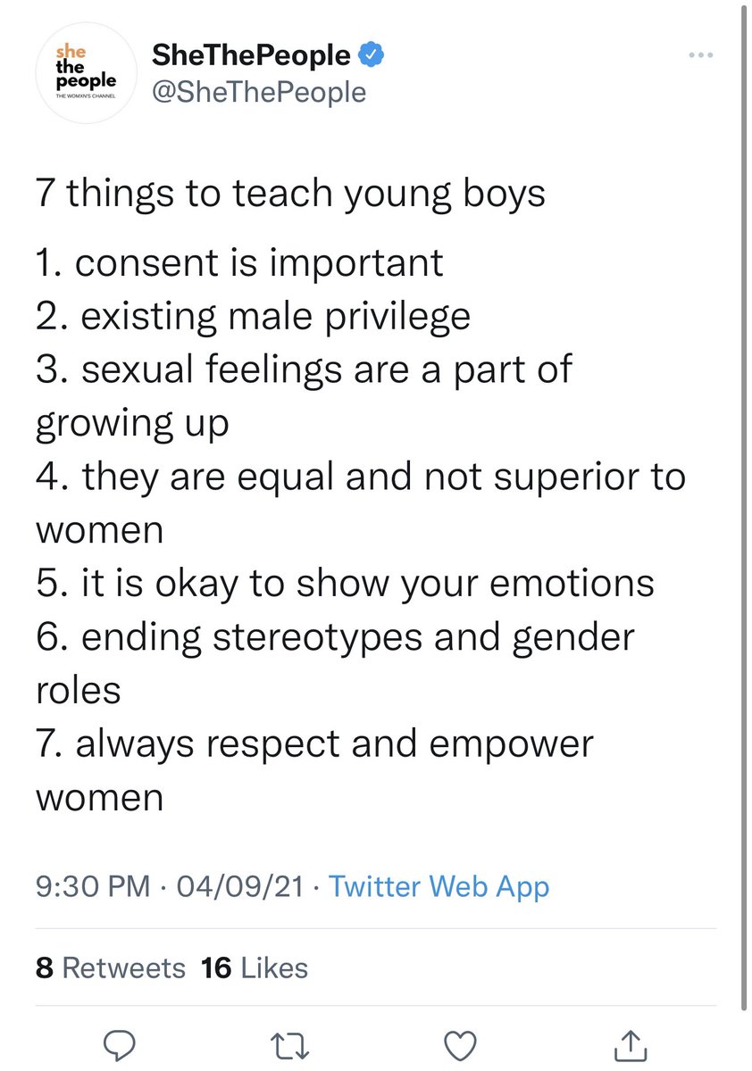 ShefVaidya's tweet photo. Peak #FakeFeminism narrative. You ‘tell’ your girls, but you have to ‘teach’ your boys. The ‘7 things’ meant for girls are self-indulgent suggestions, while the ‘7 things’ meant for boys are commands. Boys r required to ‘respect’ women, but girls don’t need to ‘respect’ anyone. https://t.co/Fy95Xe02KU