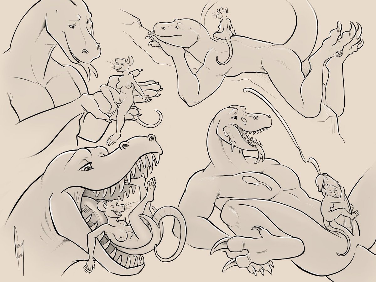 Big lizard offers friendly, comfortable size difference and vore.Art credit...