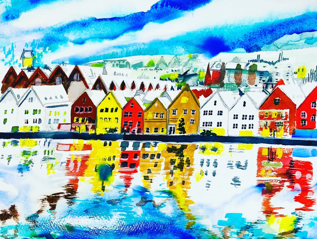 s_todays_tweet's tweet photo. I want to visit the town.-Bergen in Norway. Watercolor on paper. #iwanttogotothere #iwanttogoback #iwanttogo #norway #bergen #watercolorpainting #art #paintings #stayhome #corona #2021 https://t.co/zEcIWSN6QX