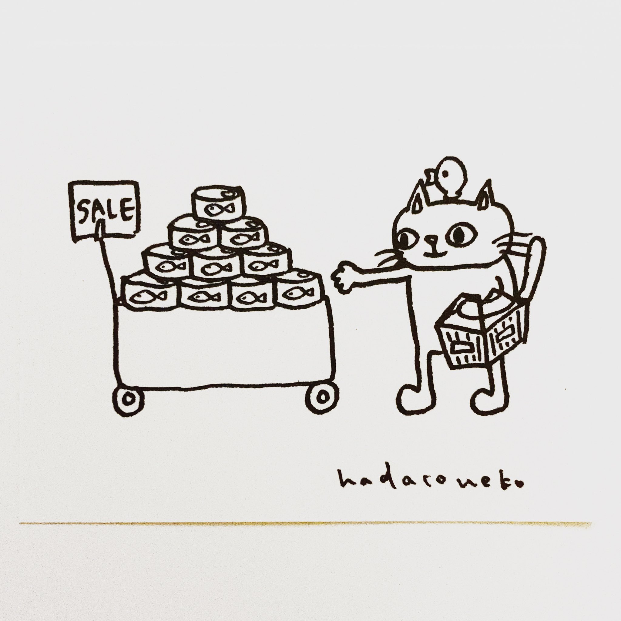 肌子 今日のイラストはコレ ｪ 魚の缶詰を買おうとしてる猫 イラスト 猫 ネコ ねこ オリジナル ペン画 アナログ画 絵 猫の絵 白黒猫 しろねこ T Co V9p41g3igc Twitter