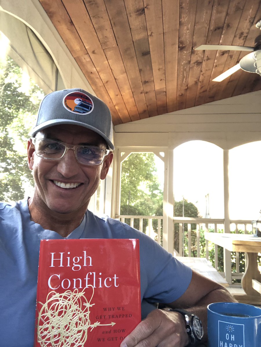 Beautiful morning! Reading on the porch has me thinking... Living through such an insane time in our history & witnessing the loss of civility by many, I highly recommend this book: High Conflict by @amandaripley Be well.