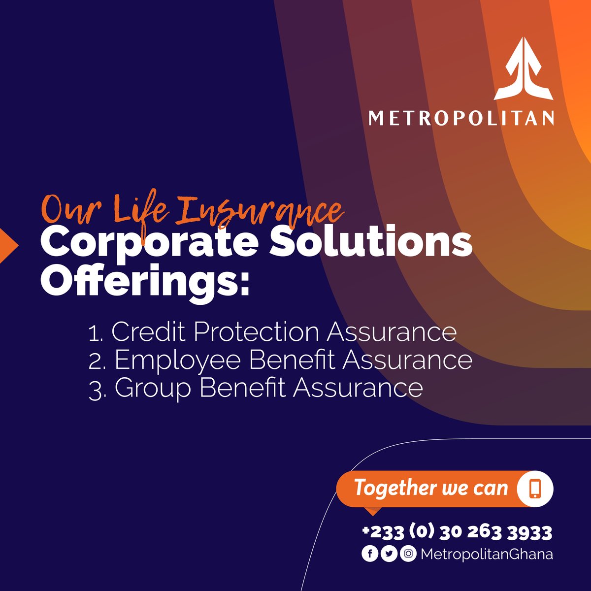 MetropolitanGha's tweet photo. Sign up for any of our corporate solutions by calling us on 0302633933 or clicking the link below to have a conversation through our messenger.
𝗖𝗹𝗶𝗰𝗸 𝗛𝗲𝗿𝗲: https://t.co/48cN3VYelO
#MetropolitanLifeInsurance https://t.co/D439UHxhCN