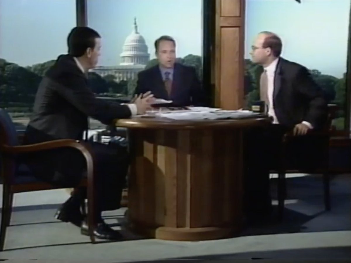 Today they're both with @axios ... but 20 years ago this summer (June 17, 2001), when they jointly appeared on C-SPAN, @mikeallen and @JimVandeHei were with competing news organizations. c-span.org/video/?164794-…