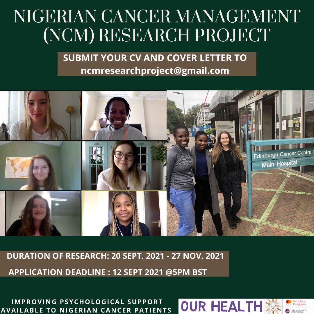We are recruiting again this semester. If you have an interest in mental health, public health, research and cancer care, you are encouraged to apply.

We look forward to having you on board.