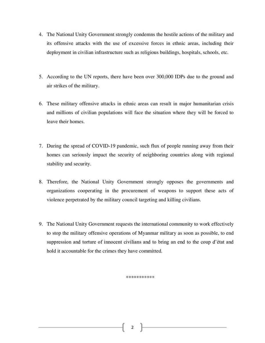 NUG statement on the recent offensive attacks by SAC’s armed forces
#WhatsHappeningInMyanmar 
#TakeAction_NoMoreWords
#NUGMyanmar