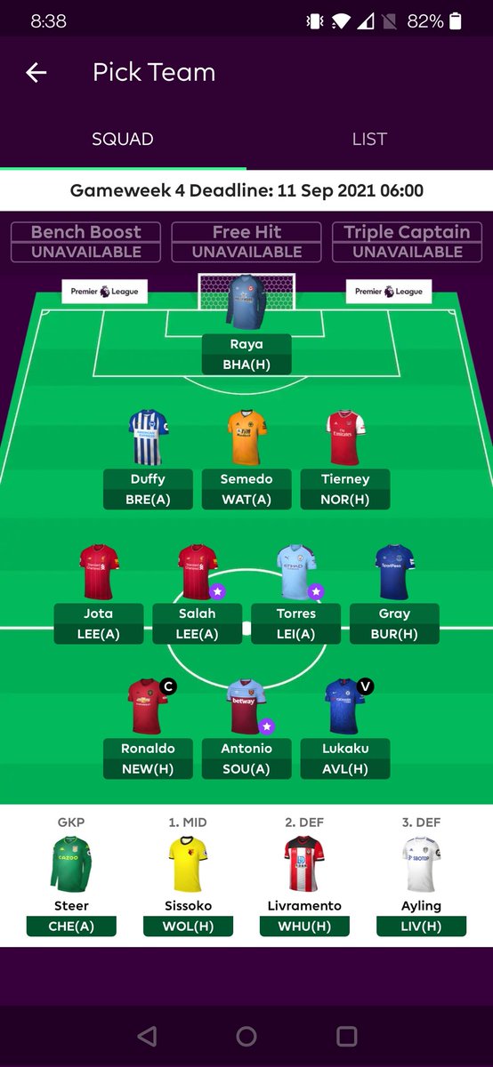 Yeznoh's tweet photo. @LetsTalk_FPL @LetsTalk_FPL - targeting good fixture runs with differentials along with 3 fixture-proof premiums should be the way to go? Some placeholders are in there to catch price rises i.e. gray, raya, Duffy, lukaku. Biggest concern really is defensive assets. No TAA seems like a crime https://t.co/od8YyLmuFw