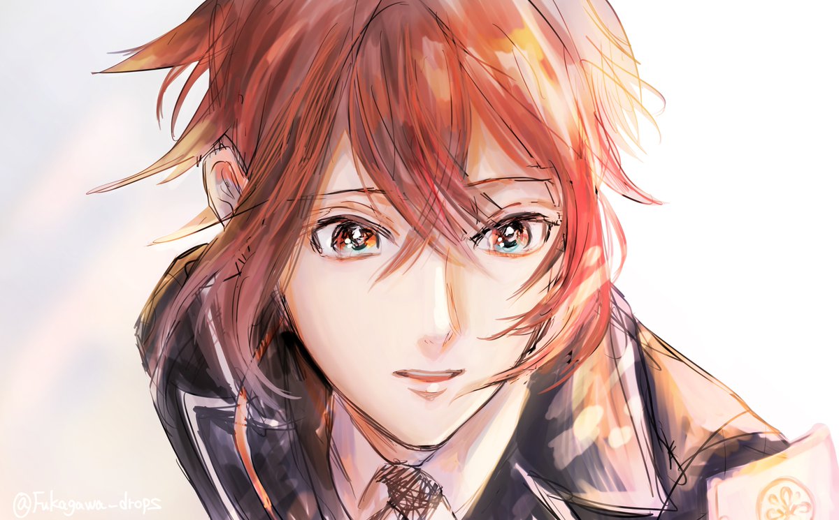 1boy male focus red hair solo hair between eyes necktie red eyes  illustration images