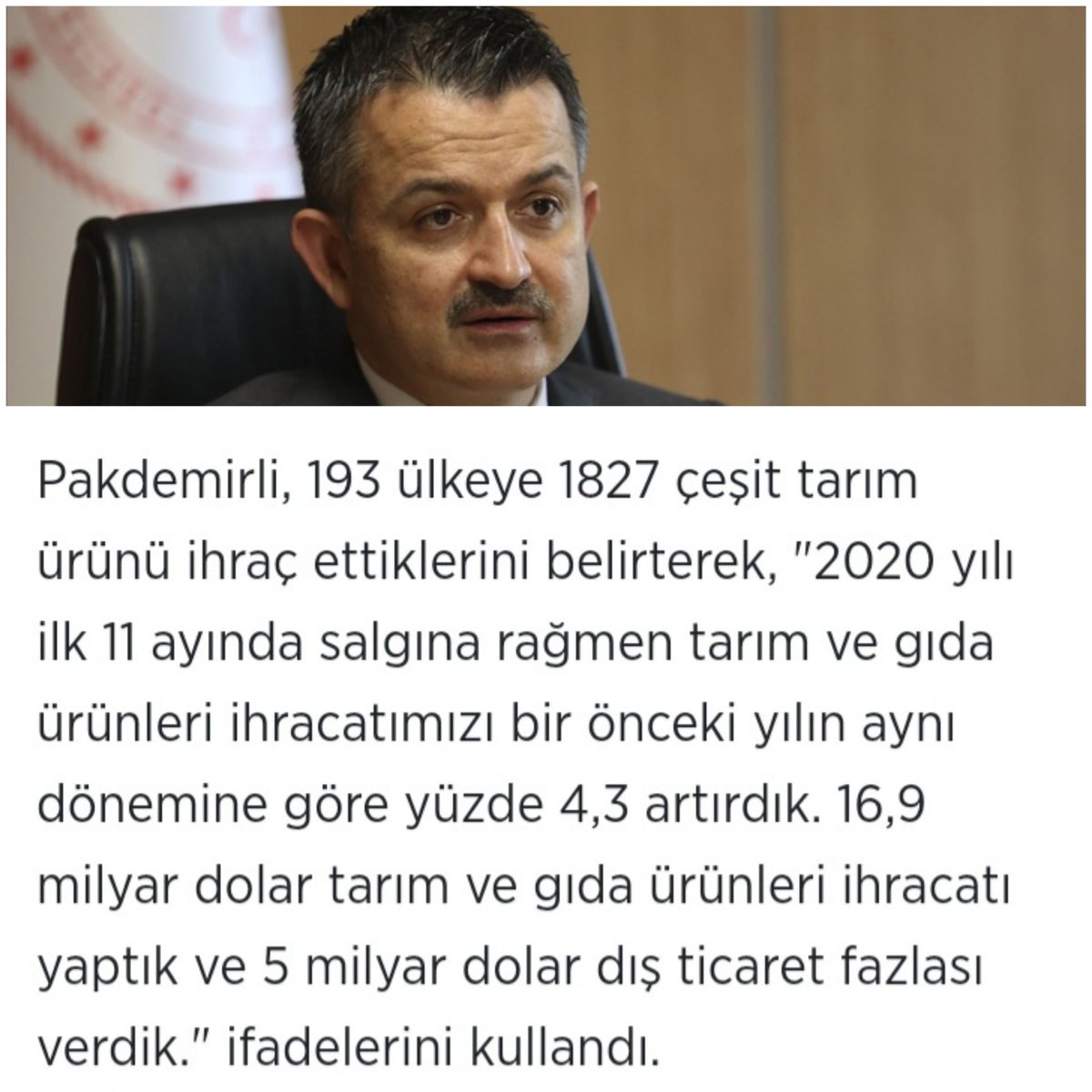 İthalatlar tarım hanesine ihracat ve kârlar diğer sektörlere gidiyor ve bunlar ciddi rakamlar !Sadece 2020 yılında...193 ülkeye , 1827 çeşit ürün ihraç ederek, 5.9 milyar $ dış ticaret fazlası verdik !