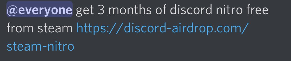 InkScarlet's tweet photo. #Discord #BotSpam
If you see that, don't click!
2 members of my French server were hacked and my French server, HK-Wiki and another server we were spammed with messages like that. https://t.co/4WesHZRvfg