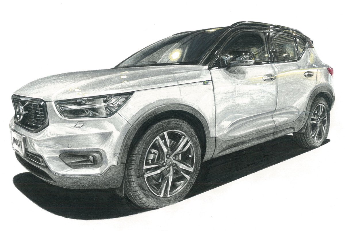 ワンマン Volvo Xc40を描きました 白いボディは本当に苦手です 最近のボルボはかっこいいですよね 色鉛筆イラスト Volvo