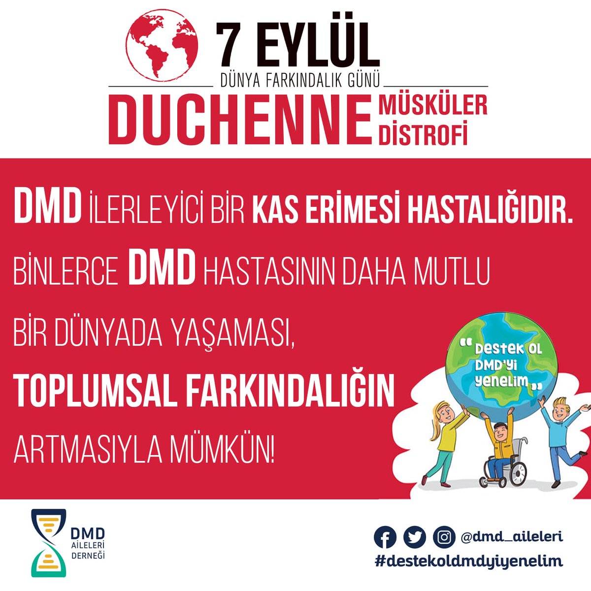 SezinErdem6's tweet photo. #dmdfarkındalıkgünü #worldduchenneawareness #stopduchenne

DMD hastalarında distrofin üretimi için gerekli olan gendeki 79 eksona ithafen her yıl 7 Eylül (7.9) tarihi tüm dünyada Duchenne Farkındalık Günü anılmaktadır. https://t.co/URWsPJH5il