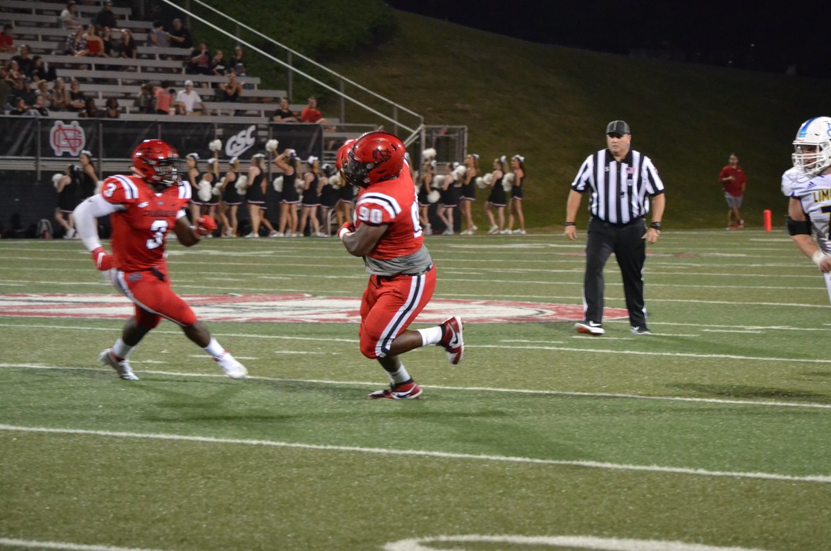 D2Chuck's tweet photo. It was a bummer that this big man TD was called back because of a penalty. @NGU__Football DL Zeke Stringer made a fantastic play. (photos by me) https://t.co/wt5KcyAIuy