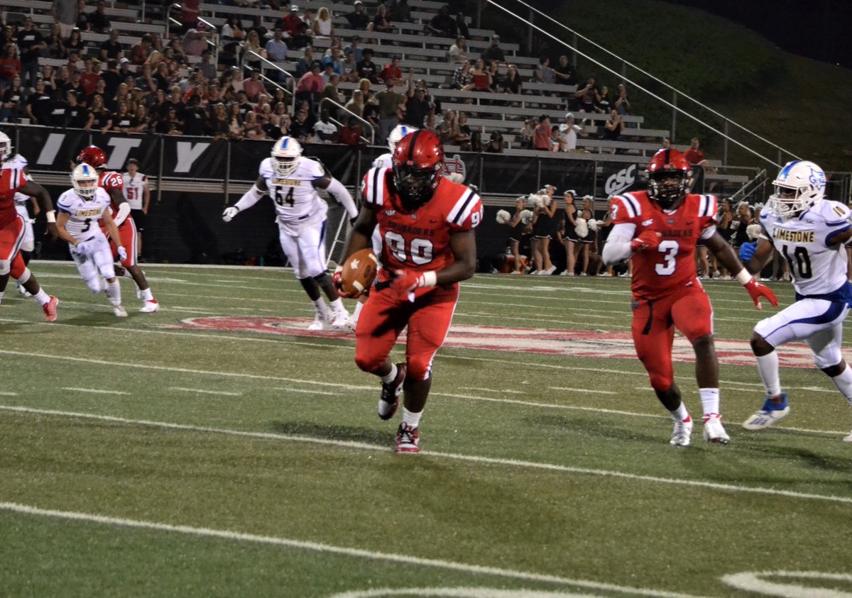 D2Chuck's tweet photo. It was a bummer that this big man TD was called back because of a penalty. @NGU__Football DL Zeke Stringer made a fantastic play. (photos by me) https://t.co/wt5KcyAIuy