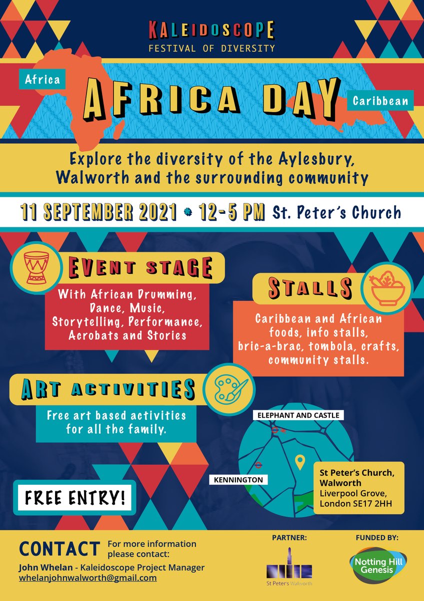 Are you coming to Africa Day 11 Sep? #free #community #festival for #walworth 12-5 pm <a href="/se17/">Walworth SE17</a> <a href="/SouthwarkEvents/">Southwark Presents</a> <a href="/UnitedStSaviour/">United St Saviour's</a> <a href="/SwarkPensioners/">Southwark Pensioners</a> @WalworthGarden @InSpireWalworth <a href="/StPeterWalworth/">Father Andrew</a> <a href="/StPetersSch/">St Peter's Catholic School</a> <a href="/SwkHeritage/">Southwark Heritage</a> <a href="/swkplay/">Southwark Playhouse</a> <a href="/NHGhousing/">Notting Hill Genesis</a>