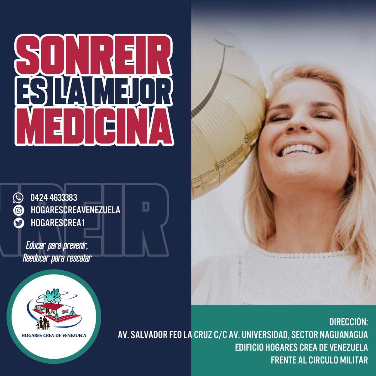 hogarescrea1's tweet photo. Sonreir es la mejor medicina #hogarescrea #hogarescreadevenezuela #felicidad #superacion #sustanciasadictivas #recuperación #reeducacion #Prevención #orientacion https://t.co/QBiReEbyhC