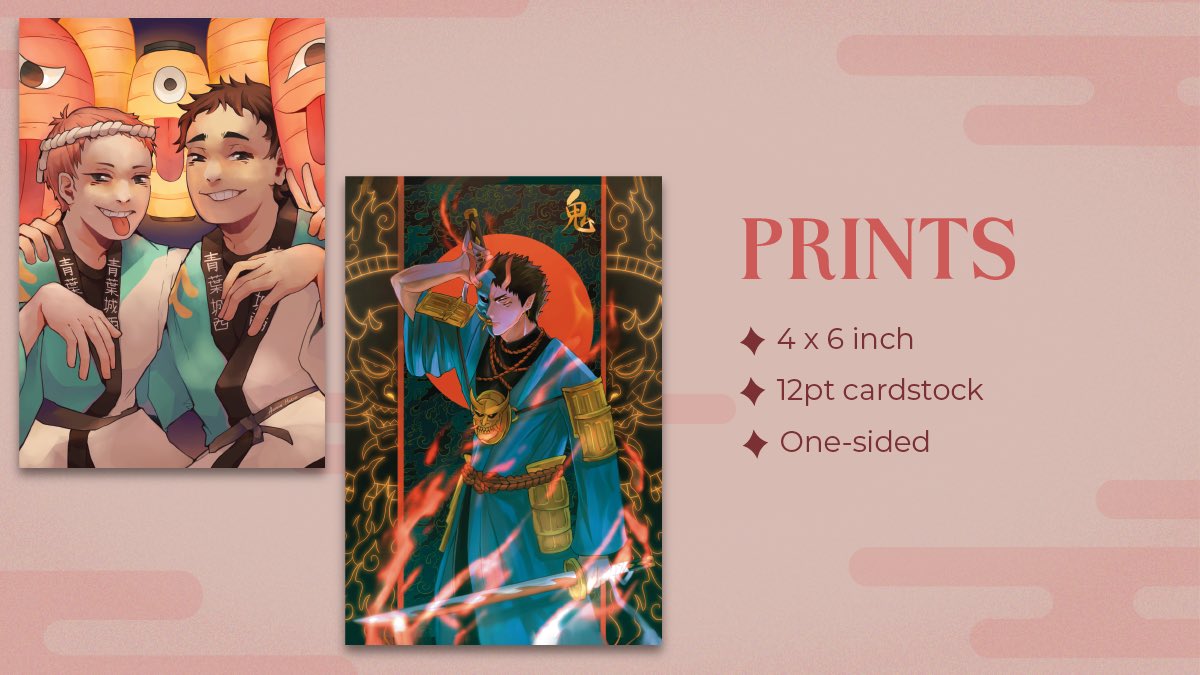 🏮MERCH PREVIEW🏮

Check out our boys in these stunning prints by <a href="/AumaEbi/">Just a bird in a chubby human body</a> and <a href="/arsandersar6/">Arsanders</a>, respectively ★彡

(over 75% of the way to a free sticker sheet with every physical order! Don’t forget to preorder!)

Shop: hqyoukaizine.bigcartel.com

Ko-fi: ko-fi.com/hqyoukaizine
