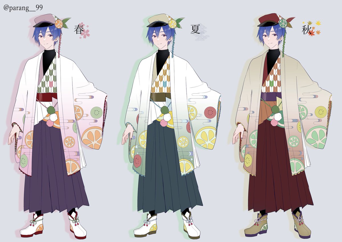kaito (vocaloid) 1boy japanese clothes blue hair male focus hat hakama skirt  illustration images