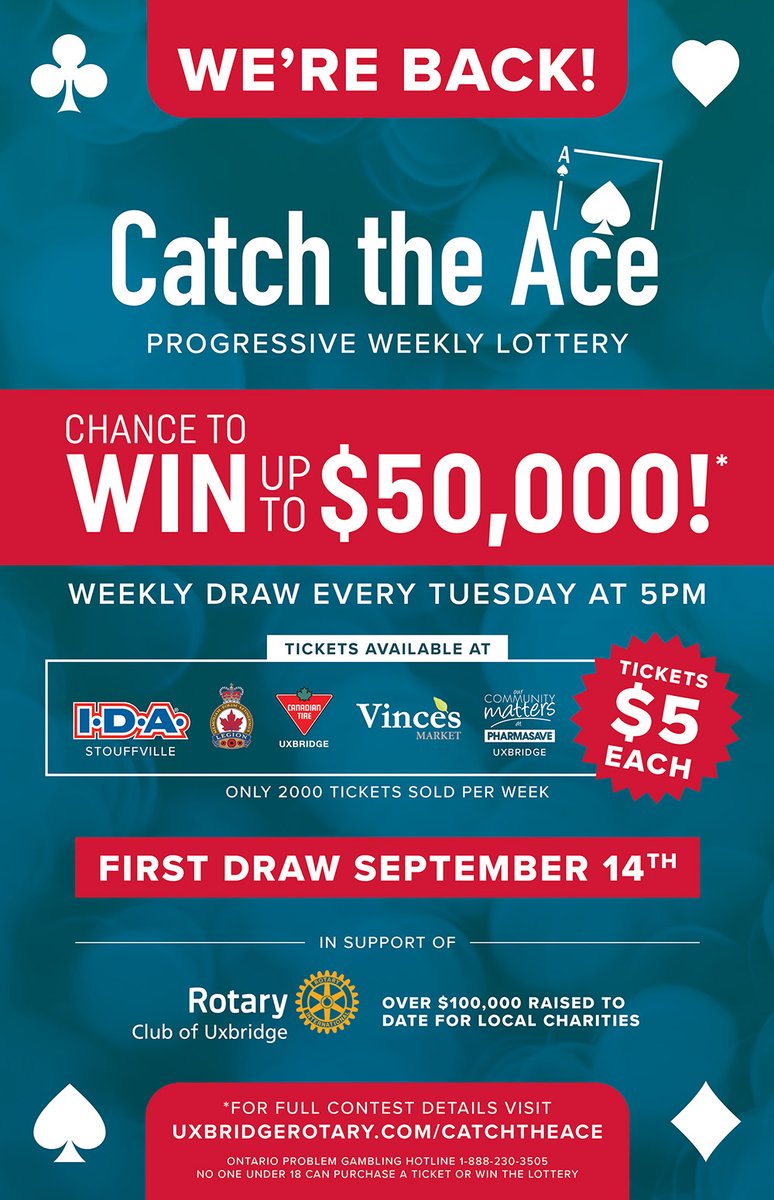 We're back!! Our #CatchtheAce lottery will pick up from where we left off last December - Week #16, with a projected jackpot of $5600.