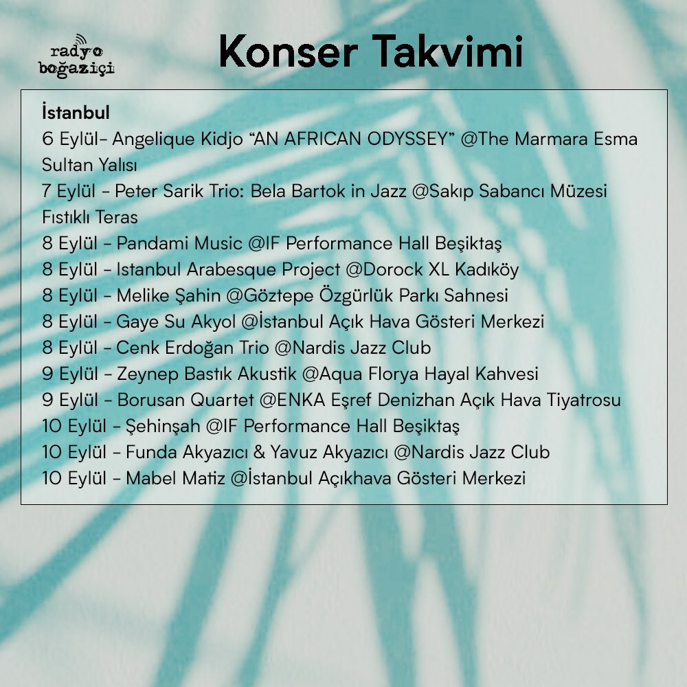 radyobogazici's tweet photo. Havalar serinlerken konserlerin tadı bir başkadır dedik ve bu dopdolu haftada beğenebileceğiniz konserleri derledik. Herkese iyi eğlenceler! 🎧🎸🪗 https://t.co/AyYAvf7S7t