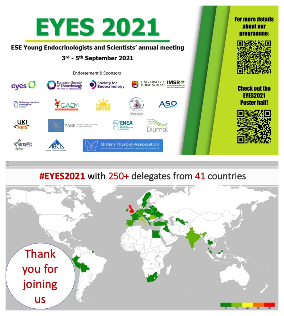 And that's a wrap for #EYES2021, the largest #earlycareer meeting to date in #Europe with 2️⃣5️⃣0️⃣➕ delegates from 4️⃣1️⃣ countries across 4️⃣ continents..🙌🙌

Initial feedbacks suggest this event is a resounding #success! 😍🎉🎉

Thanks to everyone who helped us achieve this ☺️🙏🙌