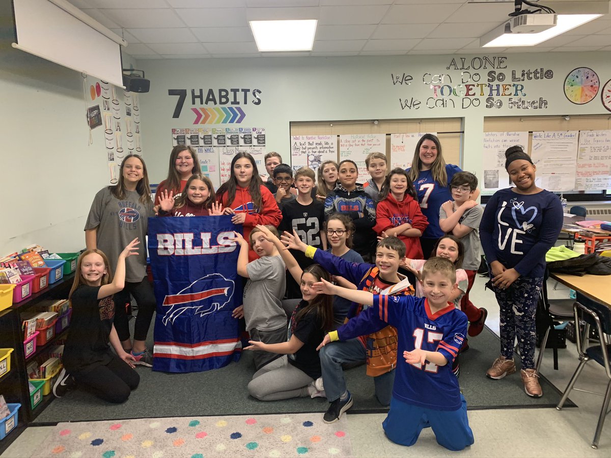 MissAndriatch's tweet photo. Our #onesweethome staff is FULL of @BuffaloBills fans! My classes may have gotten a tad bit competitive over the years in our @maplemere Bills Trivia contests ❤️💙 https://t.co/RLgXMVdiD9