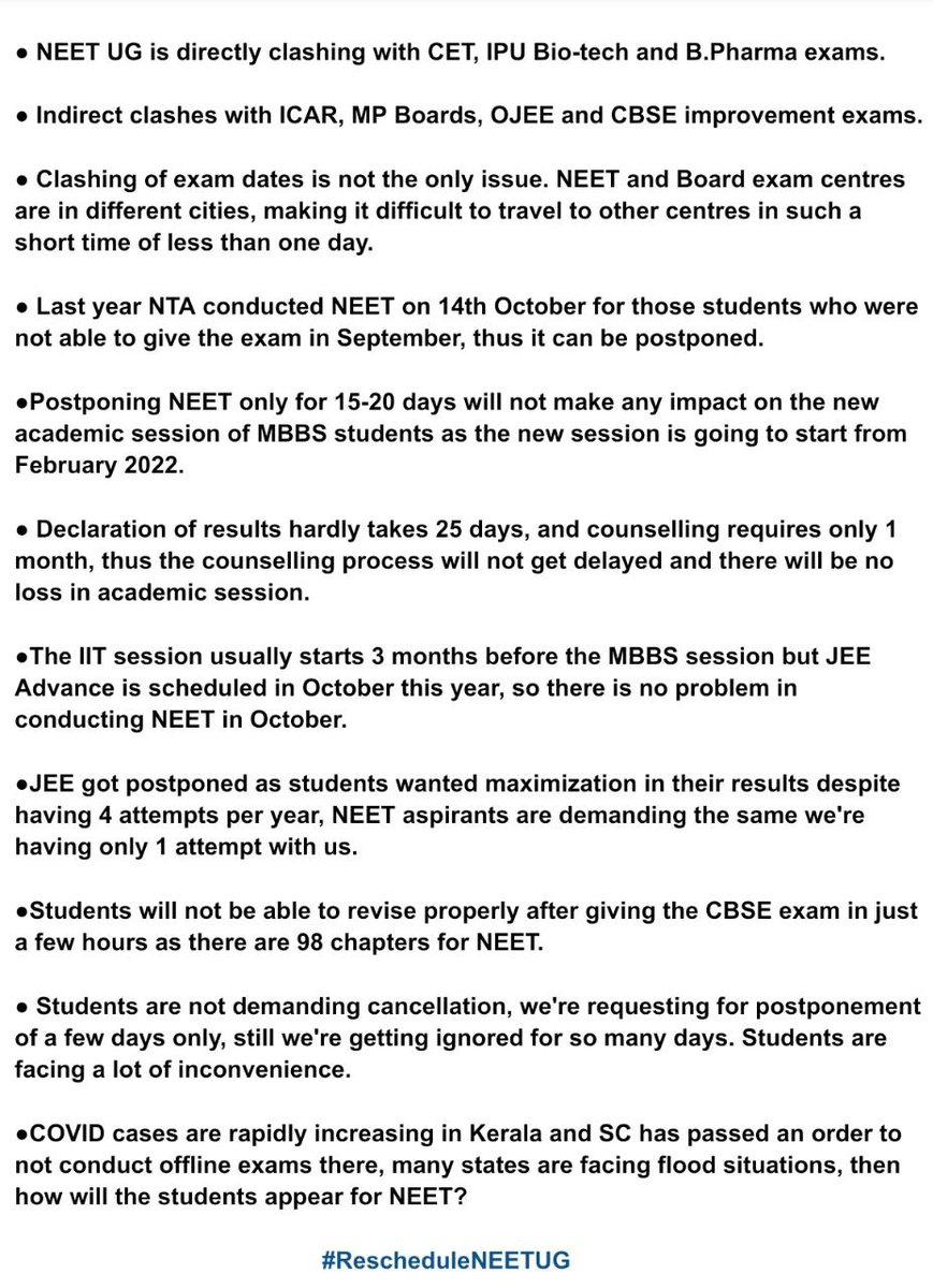 RE NEET 2024 (@nusa_neetug) on Twitter photo There's no doubt NEET-UG exam should be postponed for at least 20 days.<a href="/dpradhanbjp/">Dharmendra Pradhan</a> <a href="/narendramodi/">Narendra Modi</a>
<a href="/PMOIndia/">PMO India</a> <a href="/LiveLawIndia/">Live Law</a> <a href="/mansukhmandviya/">Dr Mansukh Mandaviya</a>
#RescheduleNEETUG There's no doubt NEET-UG exam should be postponed for at least 20 days.<a href="/dpradhanbjp/">Dharmendra Pradhan</a> <a href="/narendramodi/">Narendra Modi</a>
<a href="/PMOIndia/">PMO India</a> <a href="/LiveLawIndia/">Live Law</a> <a href="/mansukhmandviya/">Dr Mansukh Mandaviya</a>
#RescheduleNEETUG