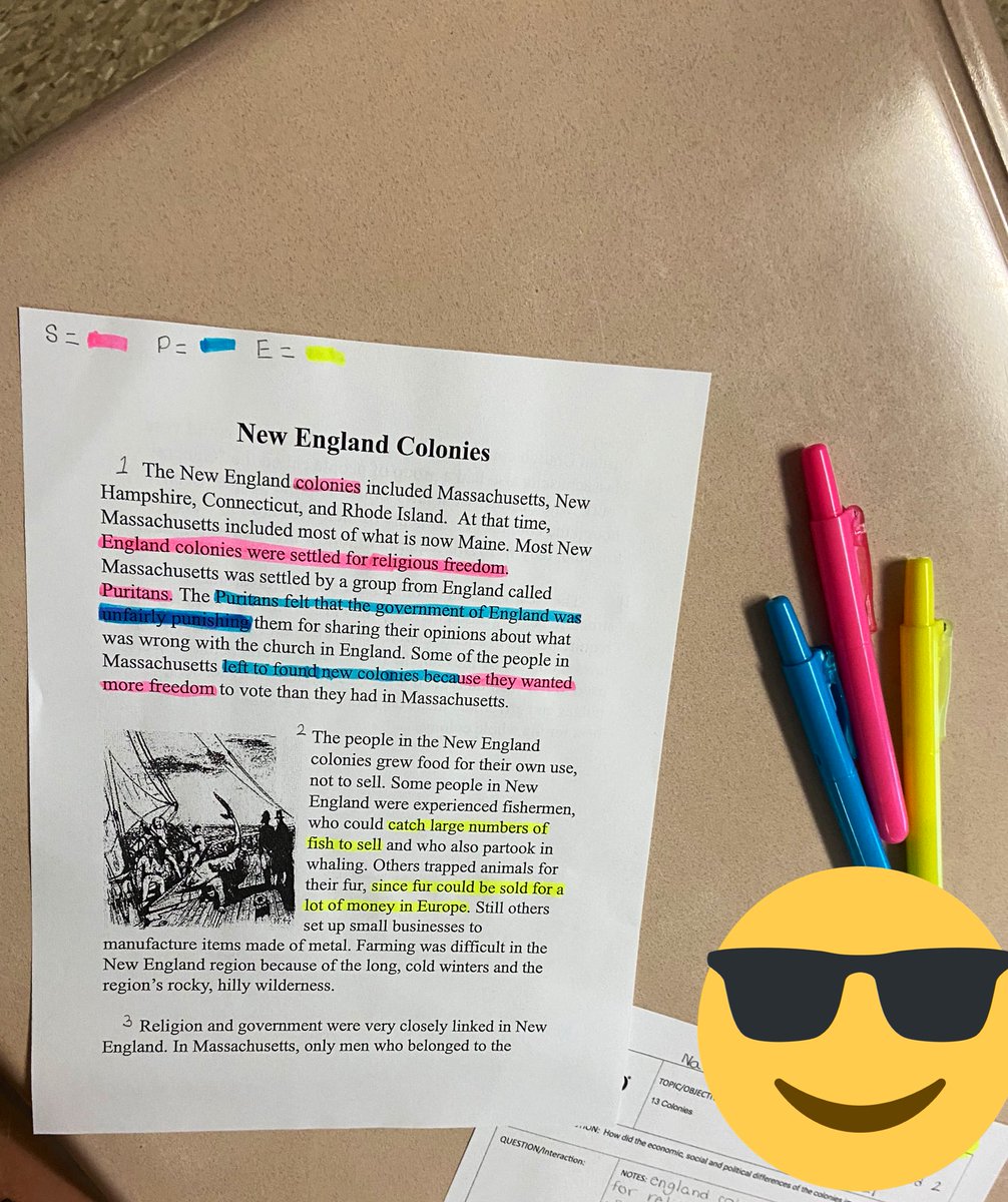 A great start for learning this week! Worked on our marking the text and focused note taking with a review of the colonies.